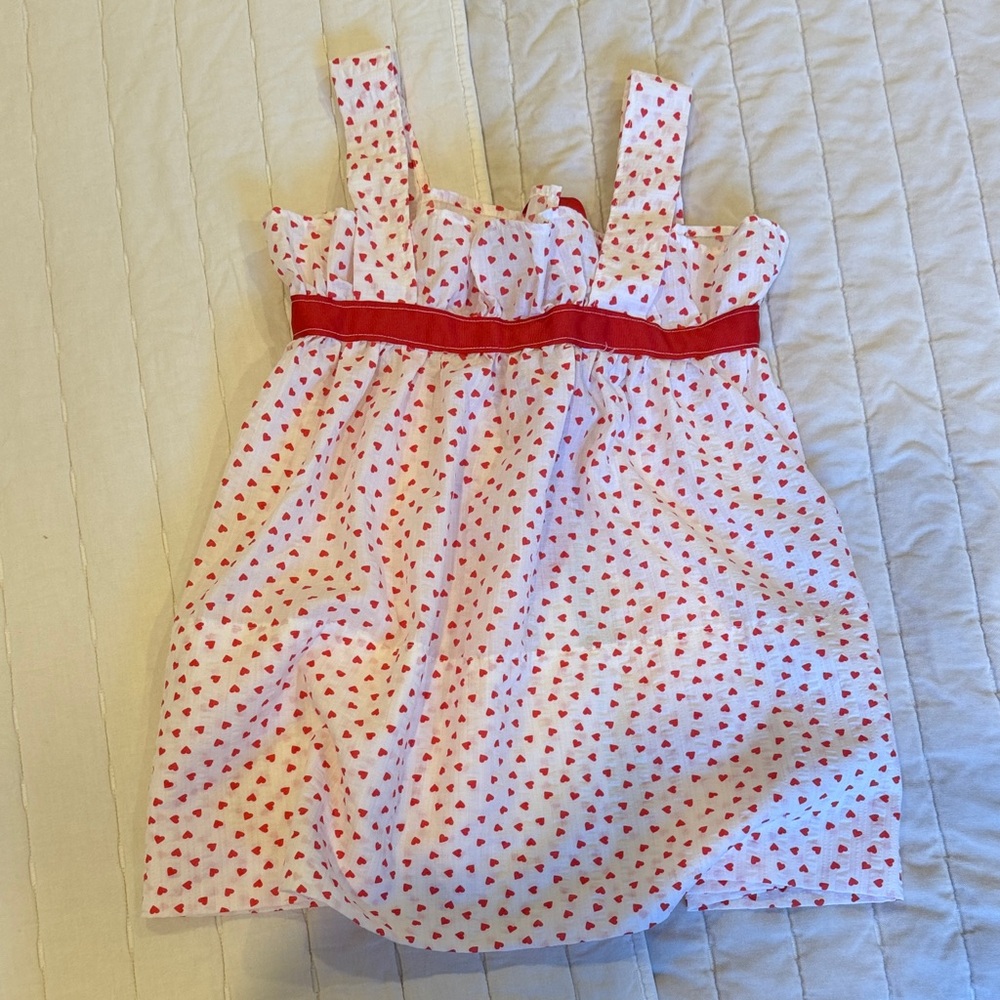 White and Red Heart Print Top